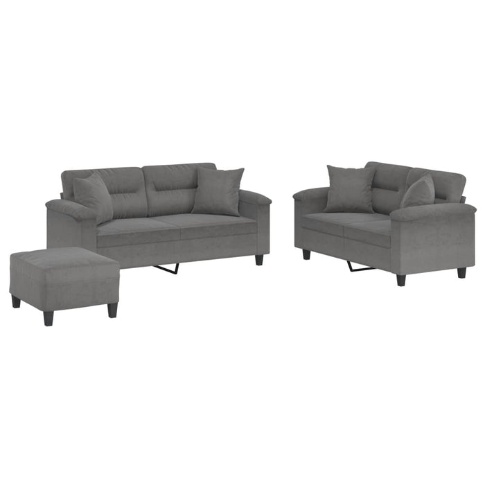 Set de canapele cu perne, 3 piese, gri închis, microfibră - WALTI WALTI