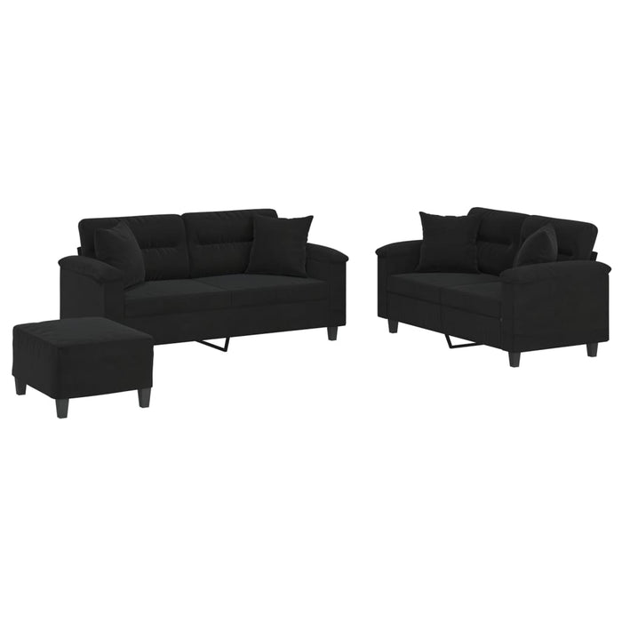 Set de canapele cu perne, 3 piese, negru, microfibră - WALTI WALTI