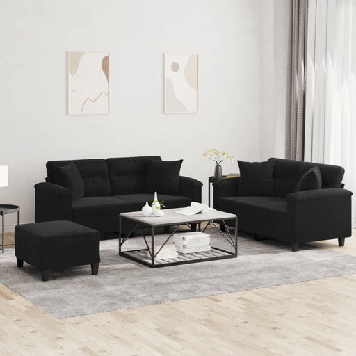 Set de canapele cu perne, 3 piese, negru, microfibră - WALTI WALTI
