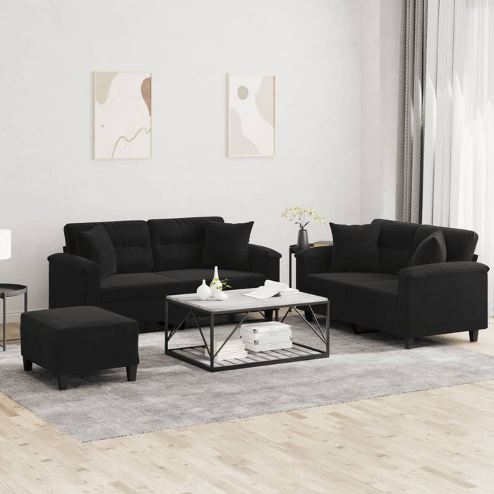Set de canapele cu perne, 3 piese, negru, microfibră - WALTI WALTI