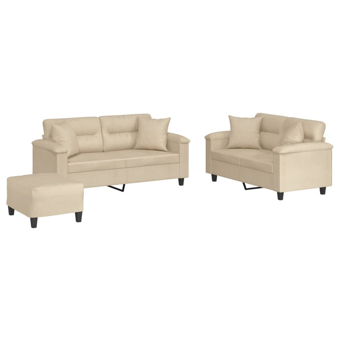 Set de canapele cu perne, 3 piese, crem, microfibră WALTI