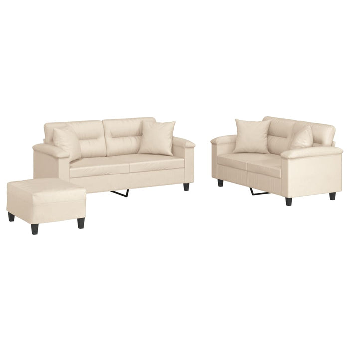 Set de canapele cu perne, 3 piese, bej, microfibră WALTI