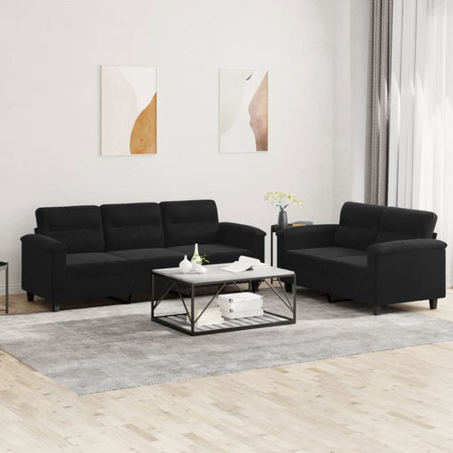 Set de canapele cu perne, 2 piese, negru, microfibră - WALTI WALTI