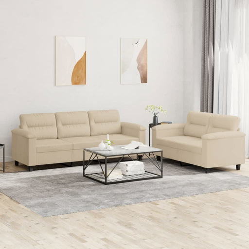 Set de canapele cu perne, 2 piese, crem, microfibră - WALTI WALTI