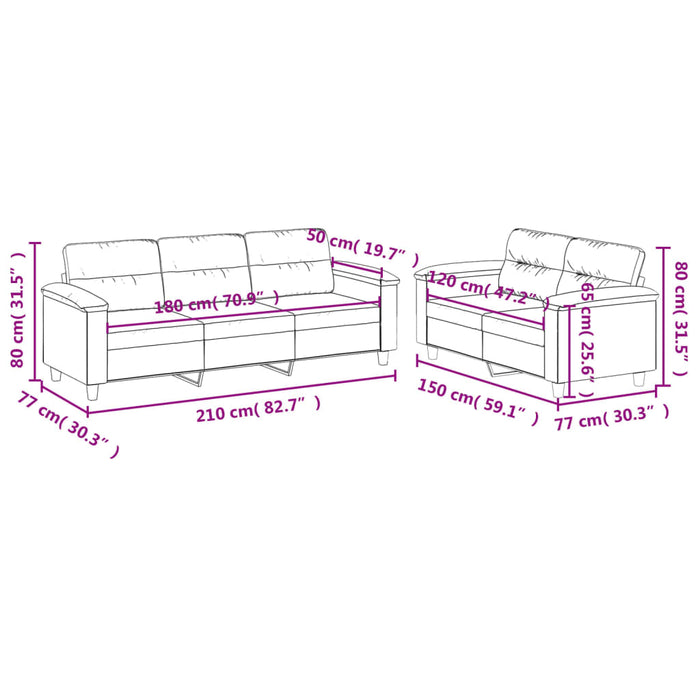 Set de canapele cu perne, 2 piese, bej, microfibră WALTI