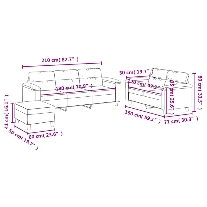 Set de canapele cu perne, 3 piese, gri taupe, microfibră - WALTI WALTI