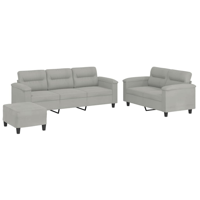Set de canapele cu perne, 3 piese, gri deschis, microfibră - WALTI WALTI