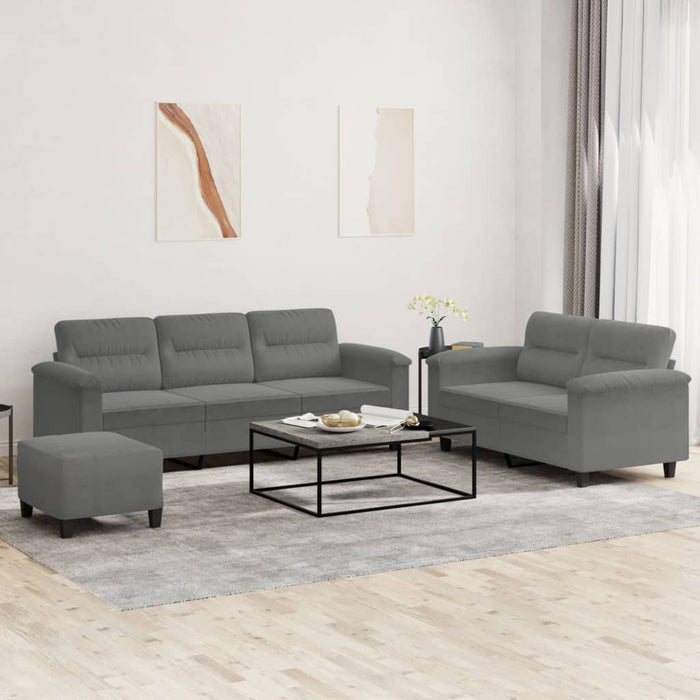 Set de canapele cu perne, 3 piese, gri închis, microfibră - WALTI WALTI