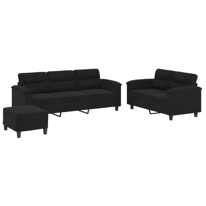 Set de canapele cu perne, 3 piese, negru, microfibră - WALTI WALTI