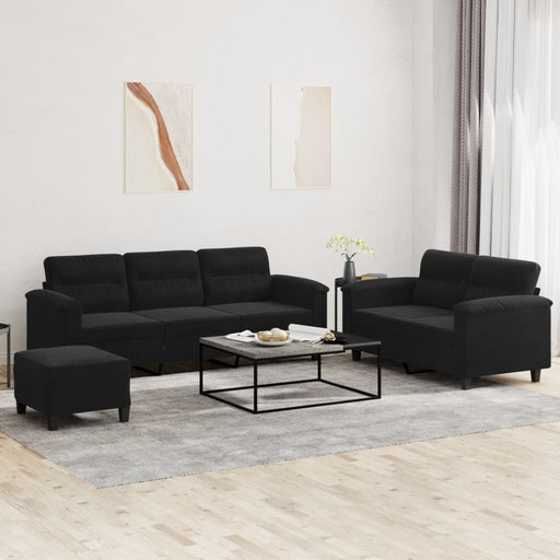 Set de canapele cu perne, 3 piese, negru, microfibră - WALTI WALTI