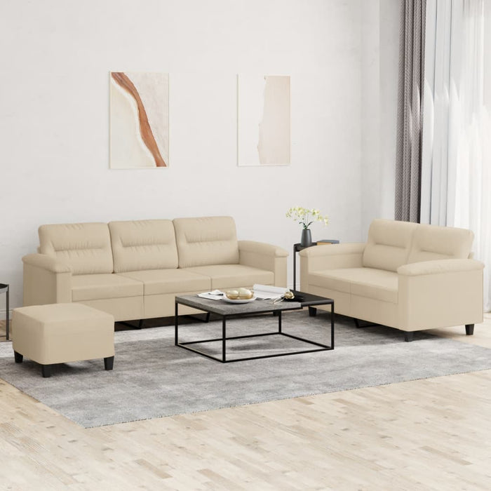 Set de canapele cu perne, 3 piese, crem, microfibră - WALTI WALTI