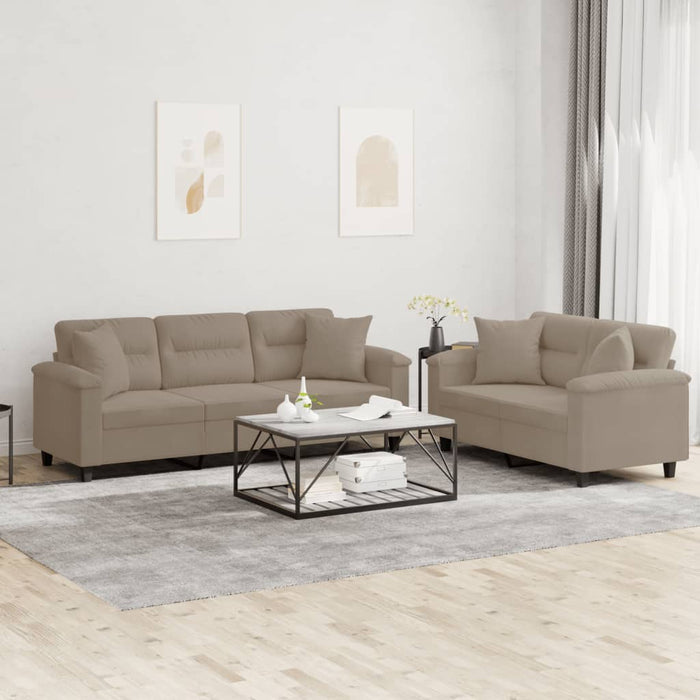 Set de canapele cu perne, 2 piese, gri taupe, microfibră - WALTI WALTI