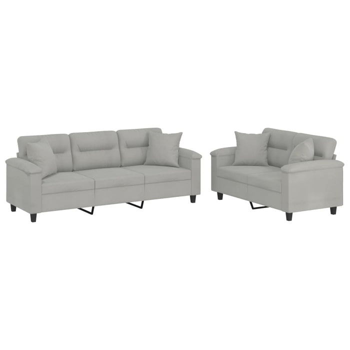 Set de canapele cu perne, 2 piese, gri deschis, microfibră - WALTI WALTI