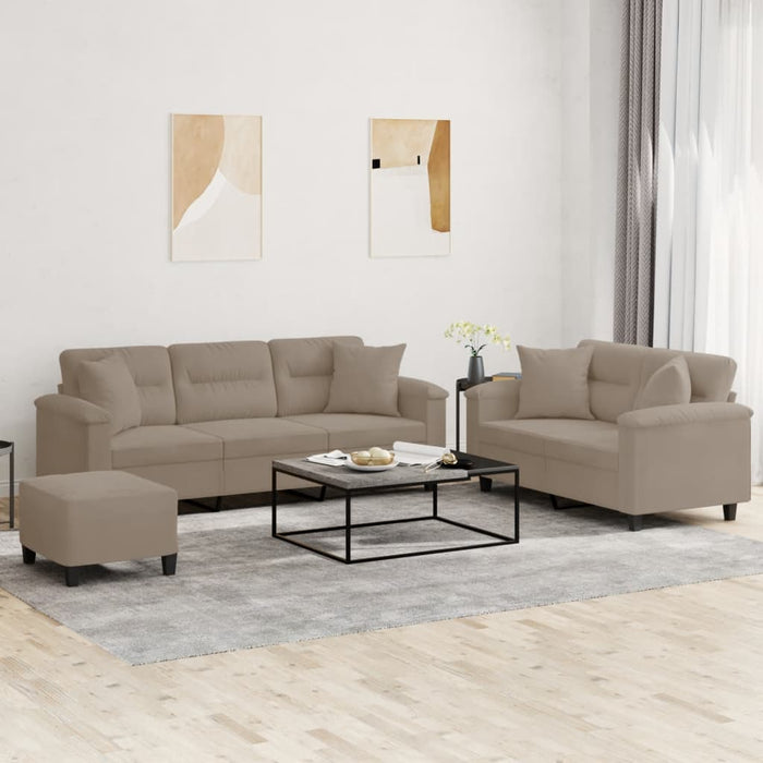 Set de canapele cu perne, 3 piese, gri taupe, microfibră - WALTI WALTI