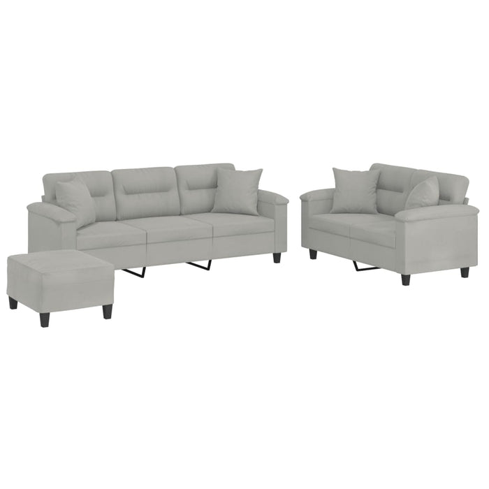 Set de canapele cu perne, 3 piese, gri deschis, microfibră - WALTI WALTI