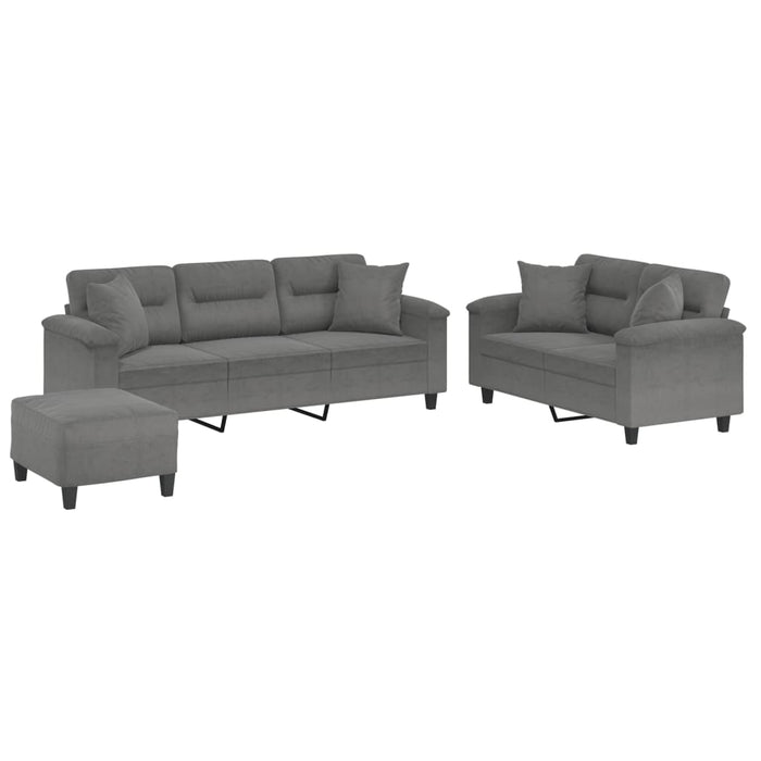 Set de canapele cu perne, 3 piese, gri închis, microfibră - WALTI WALTI