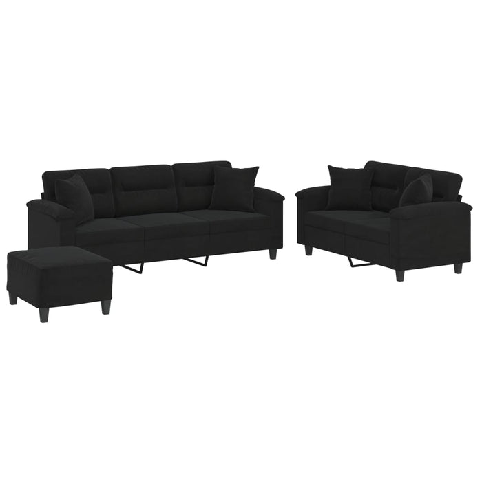 Set de canapele cu perne, 3 piese, negru, microfibră - WALTI WALTI