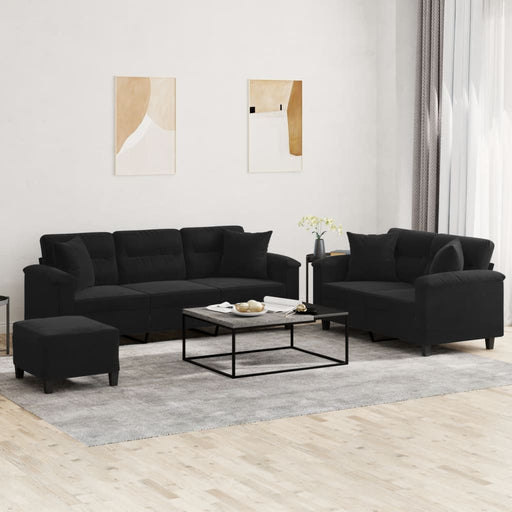 Set de canapele cu perne, 3 piese, negru, microfibră - WALTI WALTI