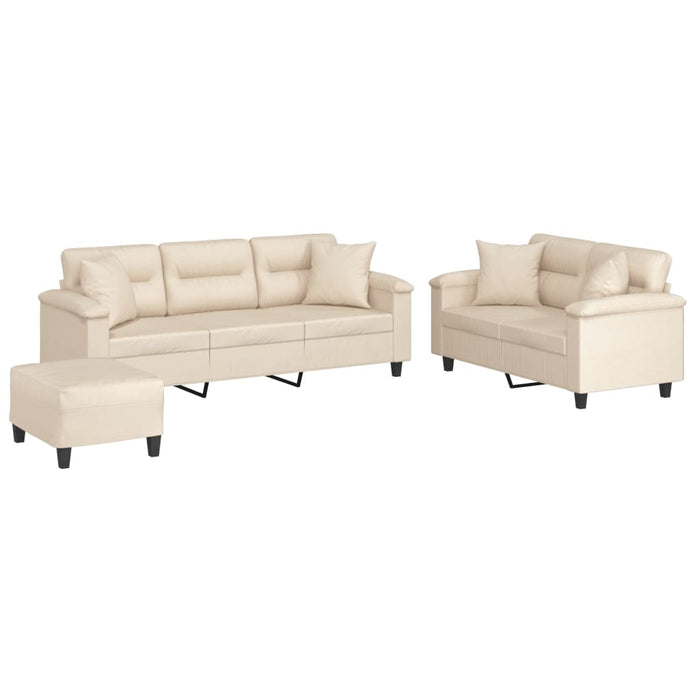 Set de canapele cu perne, 3 piese, bej, microfibră WALTI