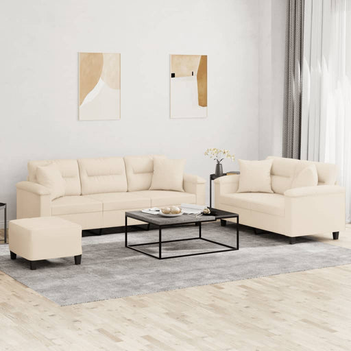 Set de canapele cu perne, 3 piese, bej, microfibră - WALTI WALTI