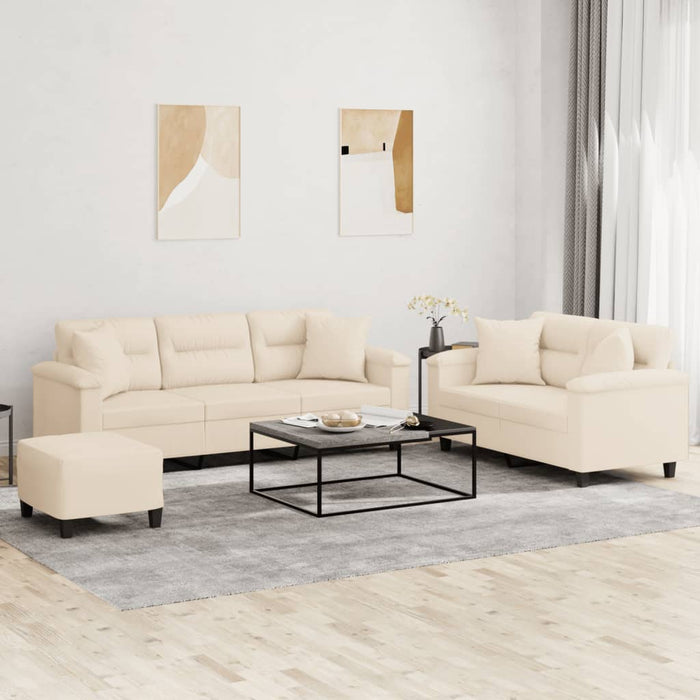 Set de canapele cu perne, 3 piese, bej, microfibră WALTI