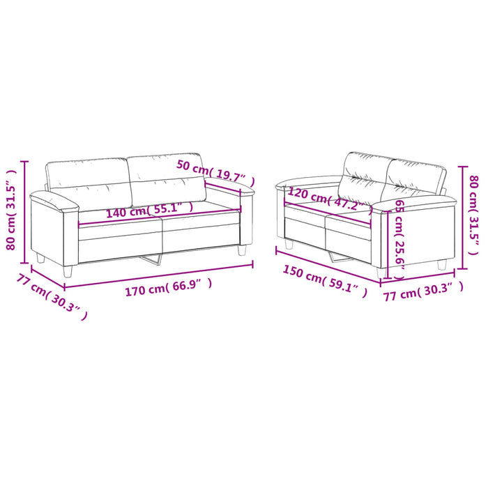 Set de canapele cu perne, 2 piese, crem, piele ecologică - WALTI WALTI