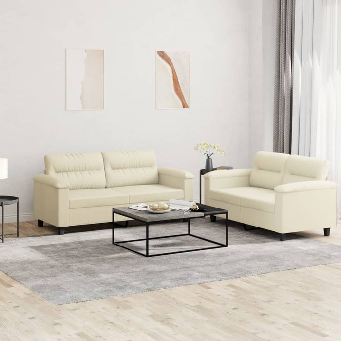 Set de canapele cu perne, 2 piese, crem, piele ecologică - WALTI WALTI