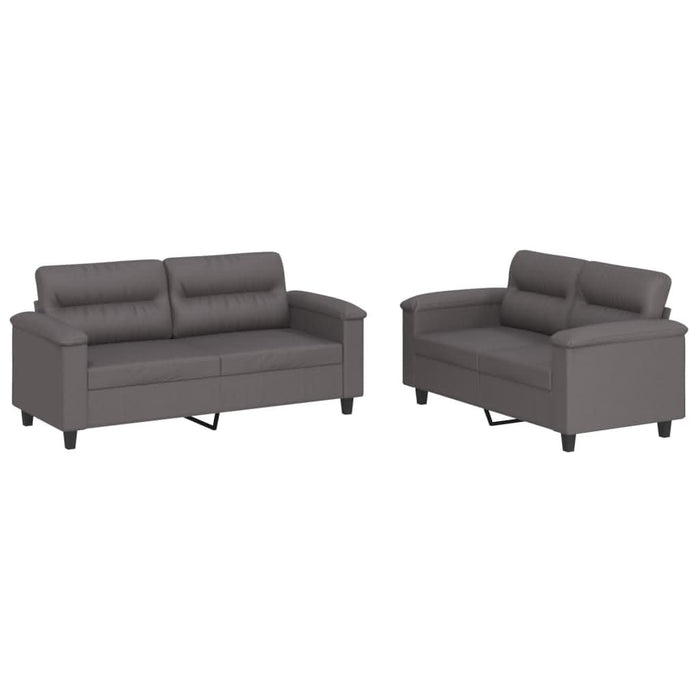 Set de canapele cu perne, 2 piese, gri, piele ecologică - WALTI WALTI