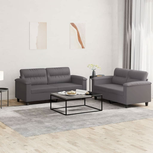 Set de canapele cu perne, 2 piese, gri, piele ecologică - WALTI WALTI