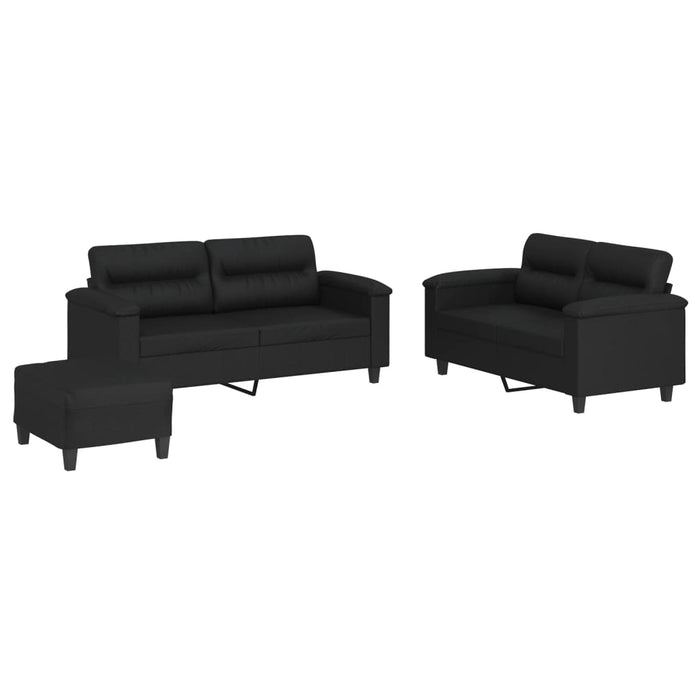 Set de canapele cu perne, 3 piese, negru, piele ecologică - WALTI WALTI