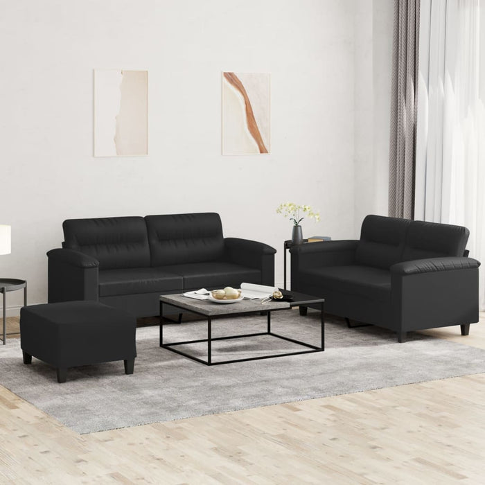 Set de canapele cu perne, 3 piese, negru, piele ecologică - WALTI WALTI
