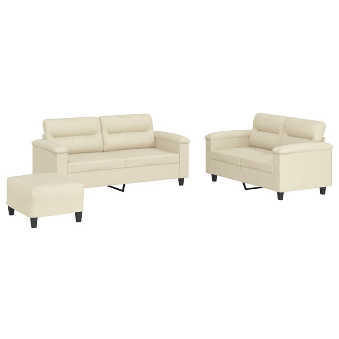 Set de canapele cu perne, 3 piese, crem, piele ecologică - WALTI WALTI