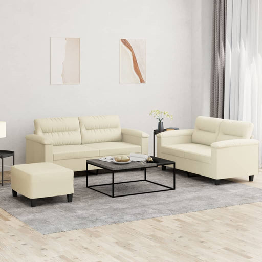 Set de canapele cu perne, 3 piese, crem, piele ecologică - WALTI WALTI