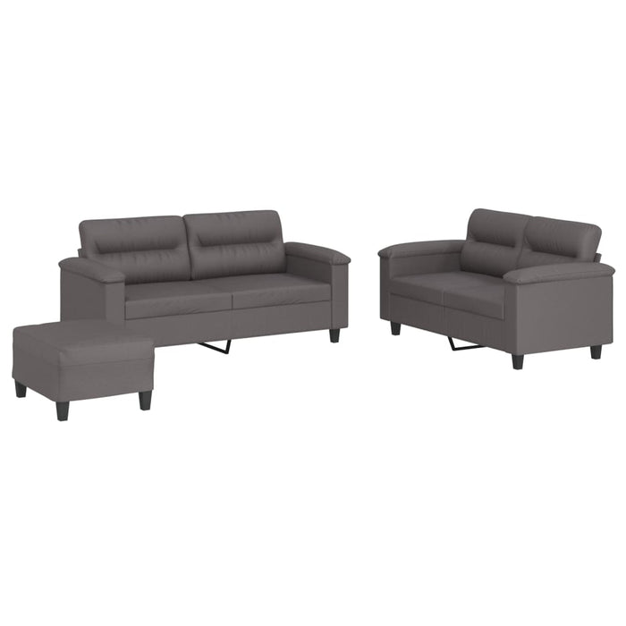 Set de canapele cu perne, 3 piese, gri, piele ecologică WALTI