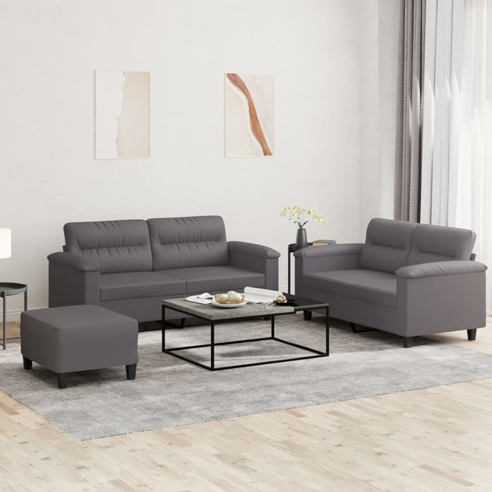 Set de canapele cu perne, 3 piese, gri, piele ecologică WALTI