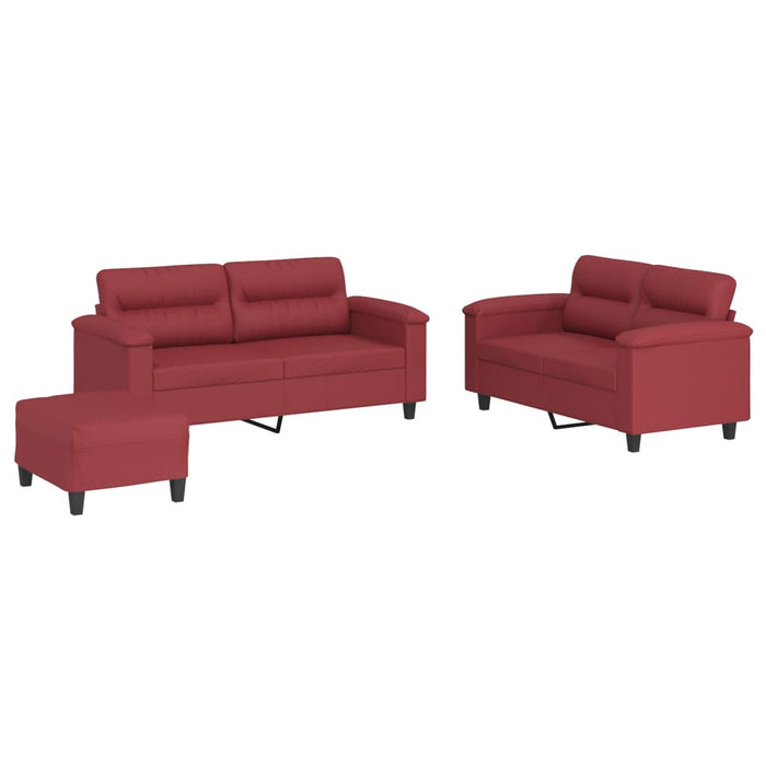 Set de canapele cu perne, 3 piese, roșu vin, piele ecologică - WALTI WALTI