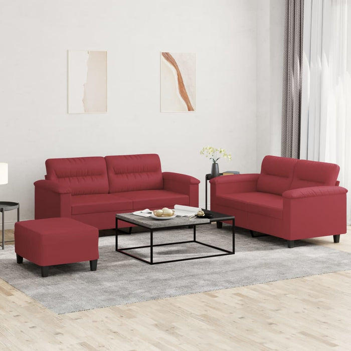 Set de canapele cu perne, 3 piese, roșu vin, piele ecologică - WALTI WALTI