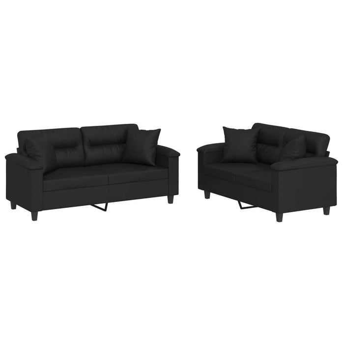 Set de canapele cu perne, 2 piese, negru, piele ecologică - WALTI WALTI
