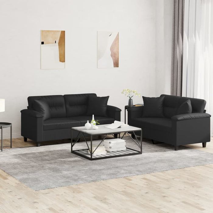 Set de canapele cu perne, 2 piese, negru, piele ecologică - WALTI WALTI