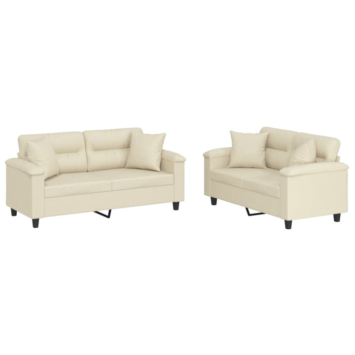 Set de canapele cu perne, 2 piese, crem, piele ecologică - WALTI WALTI