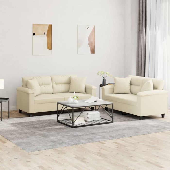 Set de canapele cu perne, 2 piese, crem, piele ecologică - WALTI WALTI