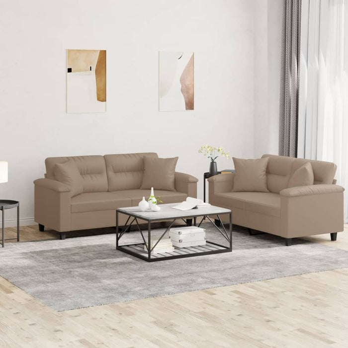 Set de canapele cu perne, 2 piese, cappuccino, piele ecologică WALTI