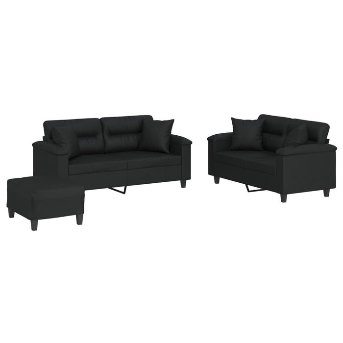 Set de canapele cu perne, 3 piese, negru, piele ecologică - WALTI WALTI