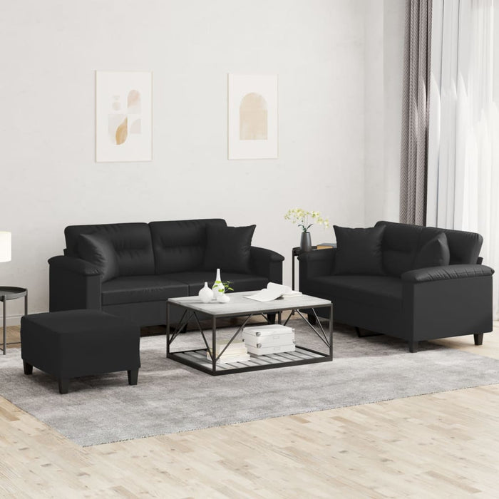 Set de canapele cu perne, 3 piese, negru, piele ecologică - WALTI WALTI