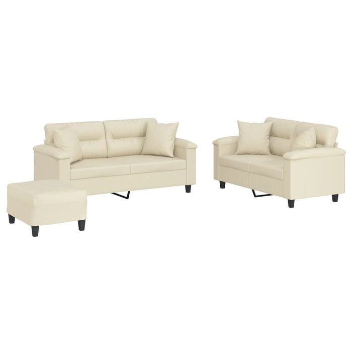 Set de canapele cu perne, 3 piese, crem, piele ecologică - WALTI WALTI