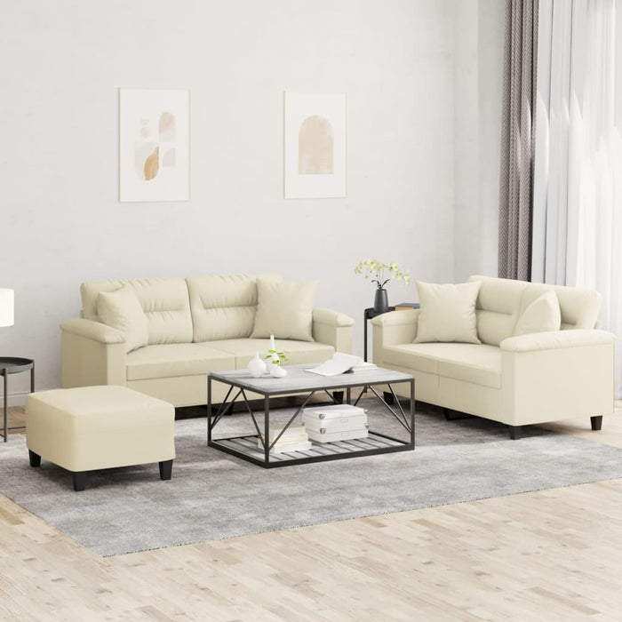 Set de canapele cu perne, 3 piese, crem, piele ecologică - WALTI WALTI