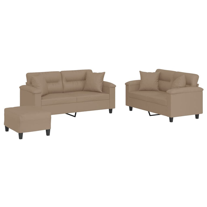 Set de canapele cu perne, 3 piese, cappuccino, piele ecologică - WALTI WALTI