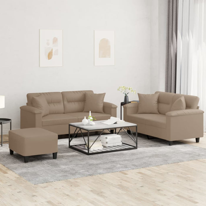 Set de canapele cu perne, 3 piese, cappuccino, piele ecologică - WALTI WALTI