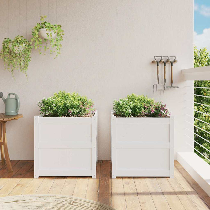 Jardiniere de grădină, 2 buc., alb, lemn masiv de pin - WALTI WALTI