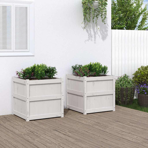 Jardiniere de grădină, 2 buc., alb, lemn masiv de pin - WALTI WALTI